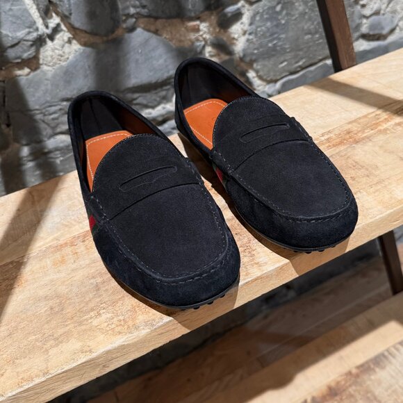 Gucci Black Suede Web Accent Driving Loafers - Picture 4 of 13